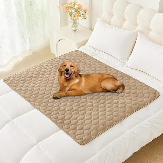 Smiry Waterproof Dog Bed Cover Blanket, Soft Reversible Pet Blanket, Washable Leakproof Cats Dogs Couch Cover for Sofa, Couch, Furniture, Plaid (40x50 Inch, Camel/Beige)