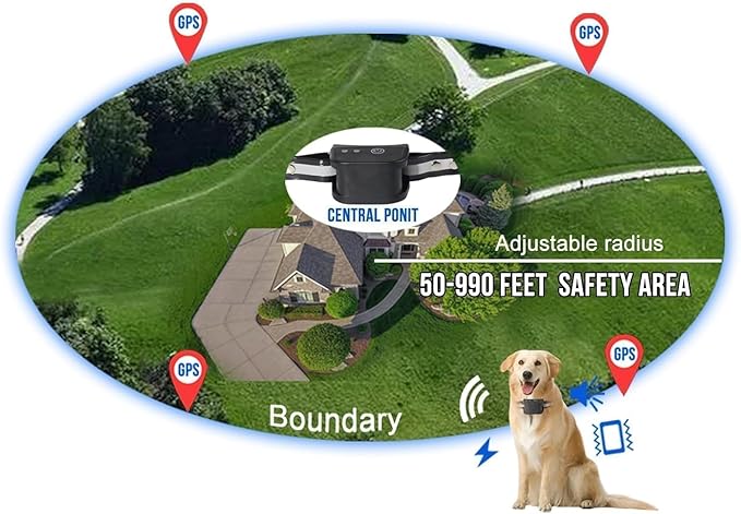 DOTSTAR Wireless Dog Fence GPS Pet Training Collar Electric System, Dog Wireless Fence Adjustable Range 50-990 Feet, Wireless Charging Dog Fence, Fully Sealed Waterproof Collar Receiver