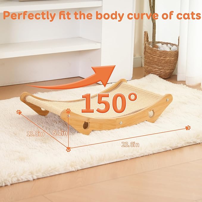 Sisal Cat Scratcher Bed for Natural Bamboo for Indoor Cats, Natural Sisal Mat Hammock for Kittens and Adult Cats,Extra-Larger Cat Scratching Post/Board/pad