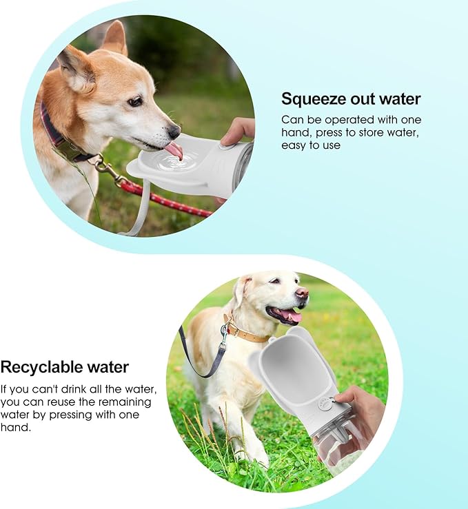 Portable Dogs Water Bottle with Food Storage Container, Leakproof Drinking Water Dispenser Feeder for Outdoor Dog Stuff Accessories Items for Cats, Puppy,for Walking, Hiking (White, 350ml)