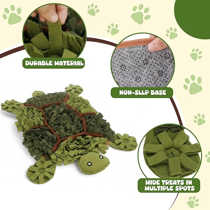 Snuffle Mat for Dogs, Turtle Design 28.8''×22.8 ''Inch Large Snuffle Mat for Dogs, Slow Feeder Dog Food Mat, Mental Stimulation Enrichment Puzzle Feeder Dog Toy for Anxiety Relief（Brown）