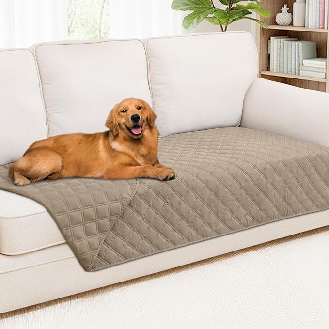 Smiry Waterproof Dog Bed Cover Pet Blanket, Soft Washable Dog Blanket for Furniture Bed Couch Sofa Reversible, Checkered (40"x70", Taupe/Taupe)