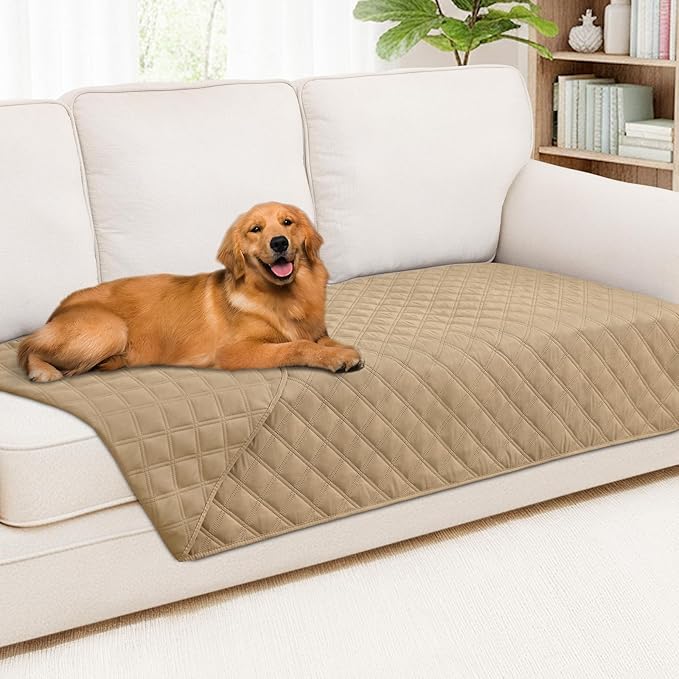 Smiry Waterproof Dog Bed Cover Pet Blanket, Soft Washable Dog Blanket for Furniture Bed Couch Sofa Reversible, Checkered (40"x90", Camel/Camel)