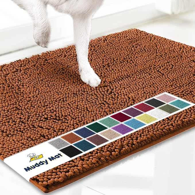 Muddy Mat® AS-SEEN-ON-TV Highly Absorbent Microfiber Door Mat and Pet Rug, Non Slip Thick Washable Area and Bath Mat Soft Chenille for Kitchen Bathroom Bedroom Indoor and Outdoor - Orange 24" x 72"