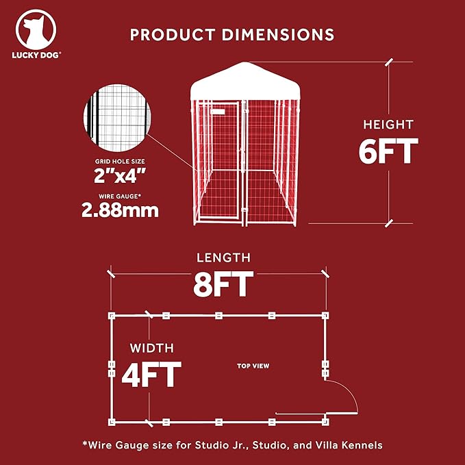 Lucky Dog Stay Series 4 x 8 Feet Villa Black Powder Coat Steel Frame Large Outdoor Dog Kennel with Waterproof Canopy Roof and Single Gate Door, Khaki