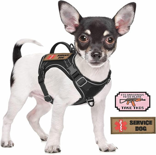 Tactical XS Dog Harness, Military Service Dog Vest with Vertical Handle, No Pull Outdoor Training Small Puppy Vest Chihuahua Harness (Black, XS)