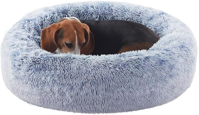 33 inches Donut Dog Bed for Medium Large Dogs,Calming Fluffy Round Pet Bed with Removable & Washable Cover,Fits up to 65 lbs Pets(Dark Blue,M Plus)