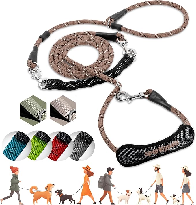 SparklyPets Multifunctional Bungee Hands Free Leash with Detachable Slip Lead – Crossbody & Waist Leash for Dog Walking, Medium & Large Breeds (Brown)