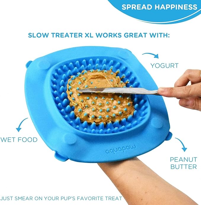 Aquapaw Lick Mat for Dogs with Suction Cups - XL, Blue, 1-Pack - Slow Feeder Lick Pads for Dogs & Grooming Enrichment - Food Mat for Peanut Butter Treats