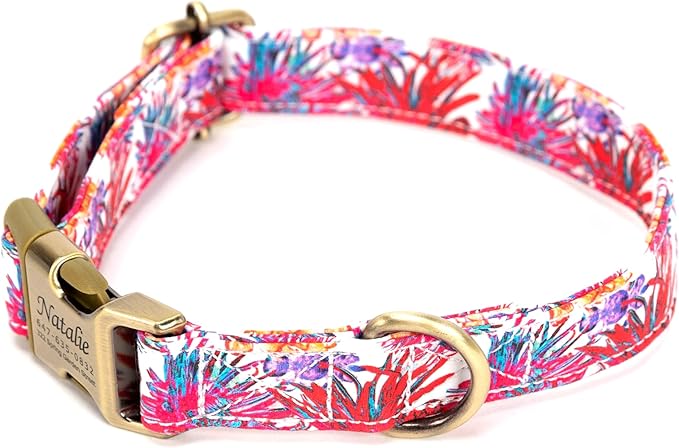 Personalized Dog Collar with Name and Phone Number Engraved,Adjustable Custom Puppy Collar,Organic Cotton Pet Collar for Small Medium Large Boy Girl Dogs