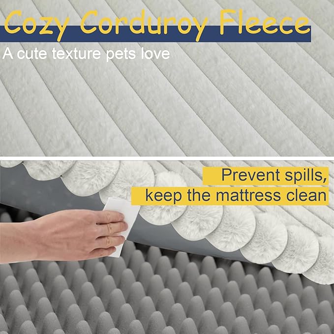 Orthopedic Dog Bed for Large Medium Sized, Washable Memory Foam Large Dog Bed Premium Soft Corduroy Fleece, Durable Medium Pet Sofa with Removable Cover, Washable Waterproof Pet Couch Beds(White,XL)