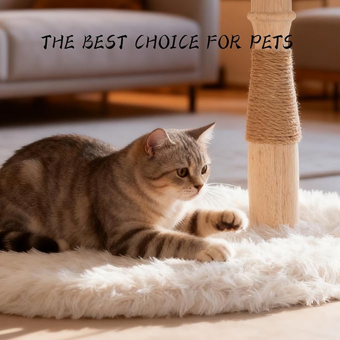 Modern Cat Tree Tower for Indoor Cats, Natural Solid Wooden Branch with Sisal Scratching Post, Log Style Rome Cat Furniture with Perches Platform & Toy Ball