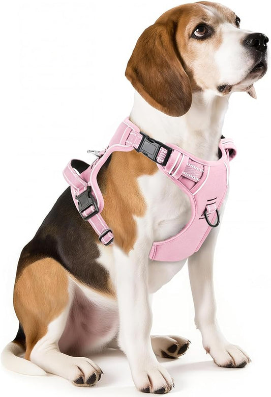 Timos Dog Harness, 3 Snap Buckles No-Pull Soft Padded Dog Vest with 2 Metal Leash Clips, Adjustable Reflective No Choke Pet Harness with Easy Control Handle for Medium Dogs,Pale Pink,M