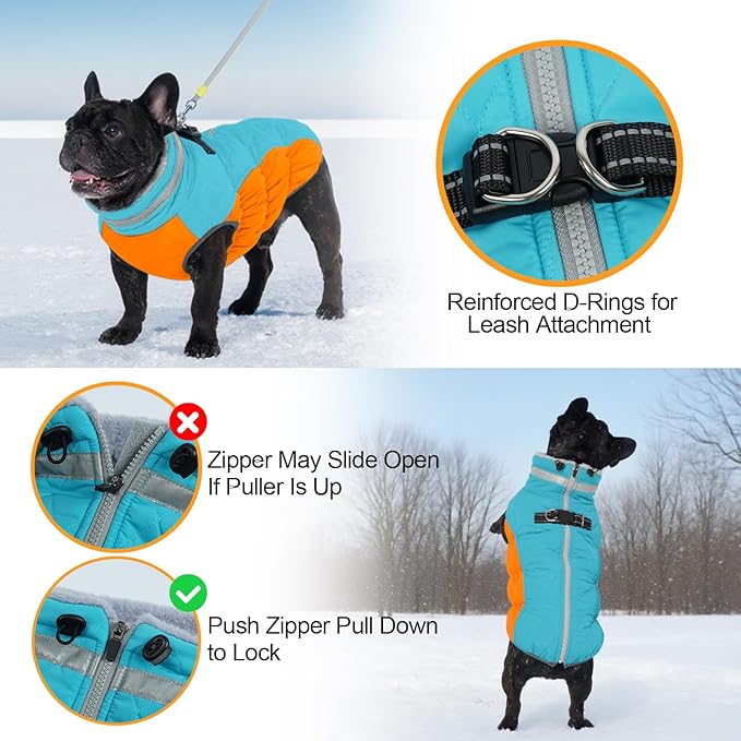 Warm Dog Coats for Small Dogs, Puppy Jacket, Waterproof Dog Jacket with Harness Built in, Zipper Clousure, Fleece Lining for Cold Weather, Small Puppy Clothes for Chihuahua, Maltese - XS