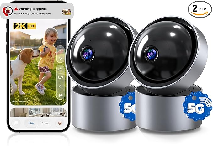 Indoor Camera - Security Camera Indoor 5G&2.4G WiFi Cameras for Home Security Instant 911 Alert, Pan/Tilt Baby Monitor/Dog/Pet Camera AI Motion Detection Night Vision, Speaker, US Cloud Storage 2Pack