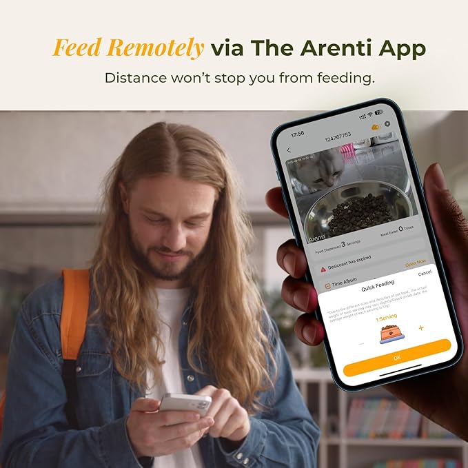ARENTI Automatic Cat Feeder with Camera, 4L Auto Cat Food Dispenser for Cats, Smart WiFi Pet Feeder with App, 2K HD Two-Way Audio Meal Call, Dual Power, Color Night Vision, 2.4GHz/5GHz & Bluetooth