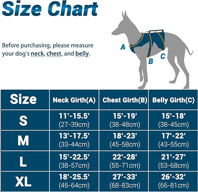 BELPRO Multi-Use Support Dog Harness, Escape Proof No Pull Reflective Adjustable Vest with Durable Handle, Dog Walking Harness for Big/Active Dogs (Blue, M)