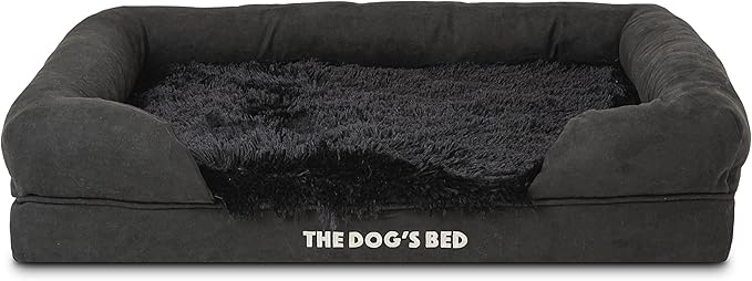 The Dog’s Bed, Medium Black Faux Fur, Memory Foam, Pain Relief: Arthritis, Hip & Elbow Dysplasia, Post Surgery, Lameness, Supportive, Calming, Washable Cover, Veterinary Approved