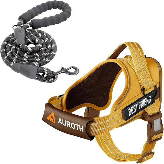 AUROTH Dog Harness and Leash Set, Soft Padded Vest Harness with 5.25FT Dog Leash, Easy On Pet Vest, Adjustable Reflective No Pull Dog Harnes Medium Sized, Easy Walking and Training