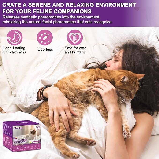 Cheerdog Cat Pheromones Calming Diffuser Relieve Anxiety Stress Cat Calming Diffuser Comfort for Cats 3 Refills, Reduce Fighting and Scratching Calm Relaxing Fits All Cats (3)