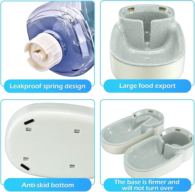 Automatic Dog Cat Feeder and Water Dispenser Gravity Food Feeder and Waterer Set with Pet Food Bowl for Small Medium Dog Puppy Kitten, Large Capacity 1 Gallon x 2(Grey)