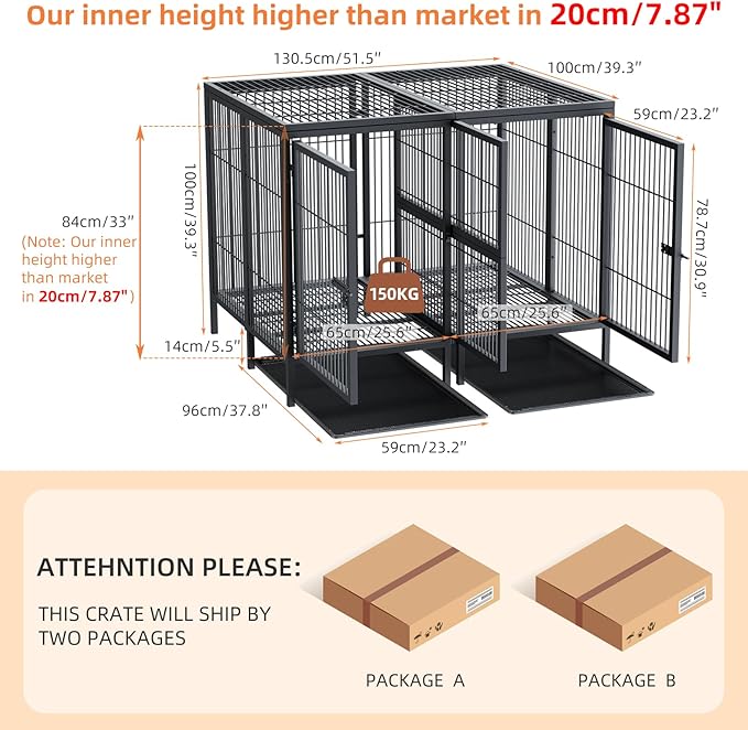 BingoPaw Heavy Duty Dog Crate: 52Inch Extra Large Dog Kennel Indoor with Divider - Metal Crates for Dogs Indoor with Two Door and Tray for Small Medium Large Dogs