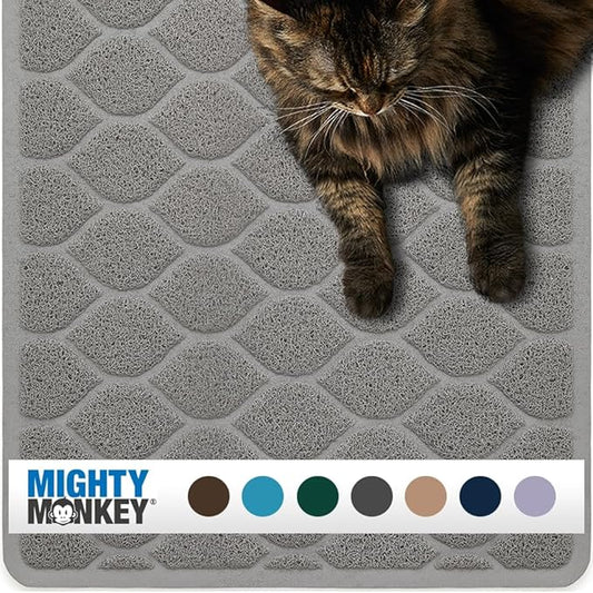 MIGHTY MONKEY Waterproof BPA Free Cat Litter Box Trapping Mat, Easy Clean Floors, Textured Backing, Soft on Sensitive Kitty Paws, Cats Accessories, Less Waste, Stays in Place, 35x23, Slate Gray