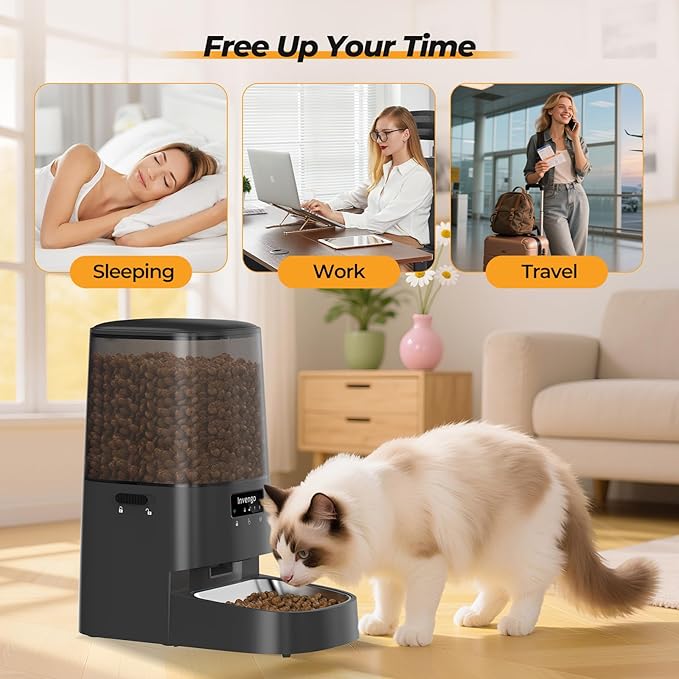 Cat Feeder Automatic - Cat Food Dispenser MeowServe S20, Auto Dog Feeder with Stainless Steel Bowl, 5L Pet Feeder with Patented Anti-Jam Port, App, Dual Lock Lid, Dual-Band WiFi & Power Supply