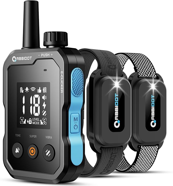 ABBIDOT Dog Shock Collar (5-120 lbs) - 4500 FT Dog Training Collar with Remote, IPX7 Waterproof with 6 Training Modes, Beep, Vibration, Safe Shock, Enhanced Night Light, Rechargeable Electric Collar