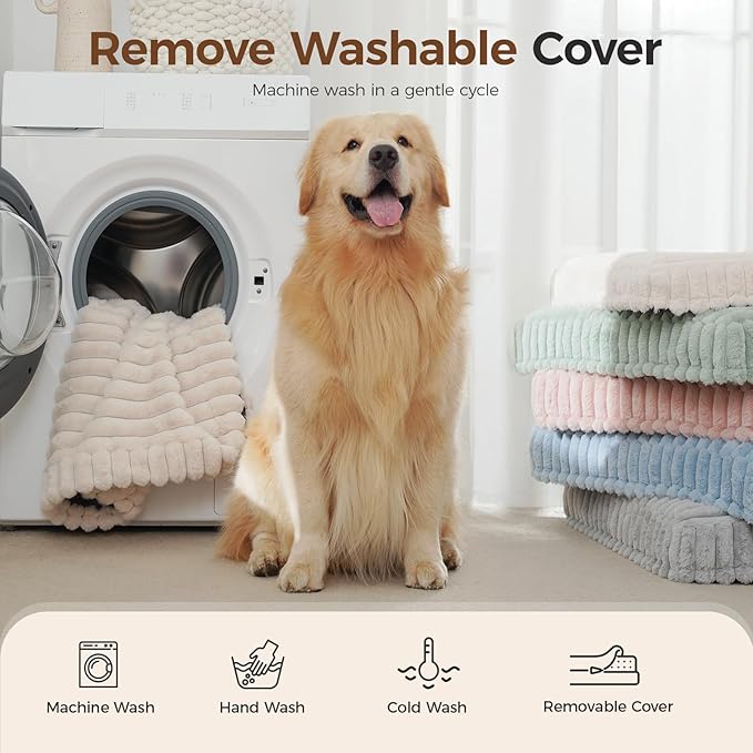 Orthopedic Dog Bed for Extra Large Dog, Waterproof Pet Bed for Crate,Non-Slip Bottom and Egg-Crate Foam with Removable Washable Cover Crate Bed,Cream,41"x27"x4"