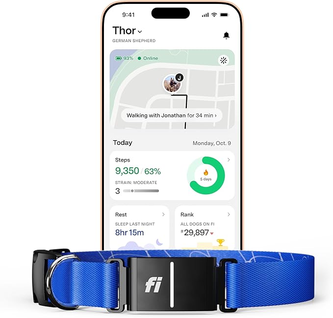 New Fi Series 3+ Smart Dog Tracker Collar – AI GPS for Dogs, Health & Behavior Monitor, Virtual Fence, Escape Alerts, Waterproof, Apple Watch Compatible 12Mo Membership Included