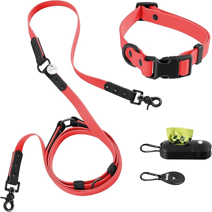 WLK1005M-5SET Luna Medium 8FT Adjustable 6-in-1 Waterproof Hands-Free Leash and Collar with LED Flashlight, Bag Dispenser, and Poop Bag Holder, Shirley