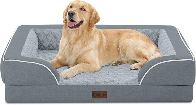 Orthopedic Dog Beds for Large Sized Dogs, Waterproof Memory Foam Large Pet Bed with Sides 36x27Inch, Non-Slip and Egg-Crate Foam Big Dog Couch Bed with Removable Washable Cover, Grey