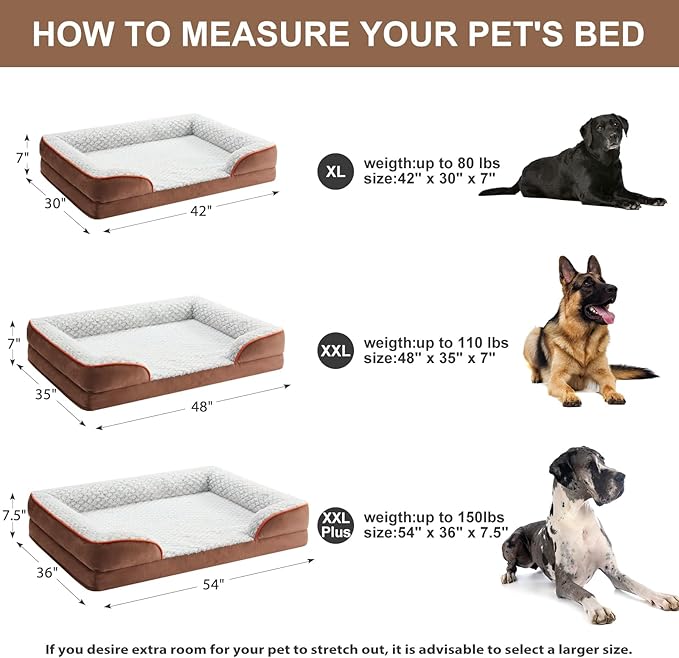 Orthopedic Dog Bed for Extra Large Dogs, Egg Crate Foam Bed for Extra Large Dogs, Equipped with Removable Waterproof Pillow Cover and Anti-Slip Bottom, Pet Bed