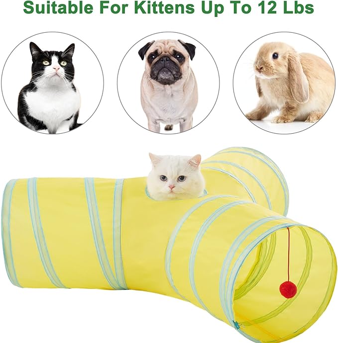 Cat Tunnels for Indoor Cats 3 Way Play Toy Kitty Tunnel Peek Hole Toy with Ball for Cat Tube Fun for Rabbits Kittens and Dogs