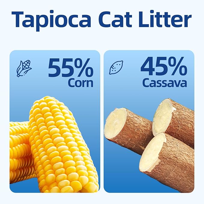 OPET Tapioca Cat Litter, Natural Corn & Cassava Sustainable Ingredients, Quick and Strong Clumping, Flushable, Superior Odor Control, 99.9% Dust Free Kitty Litter 16LB