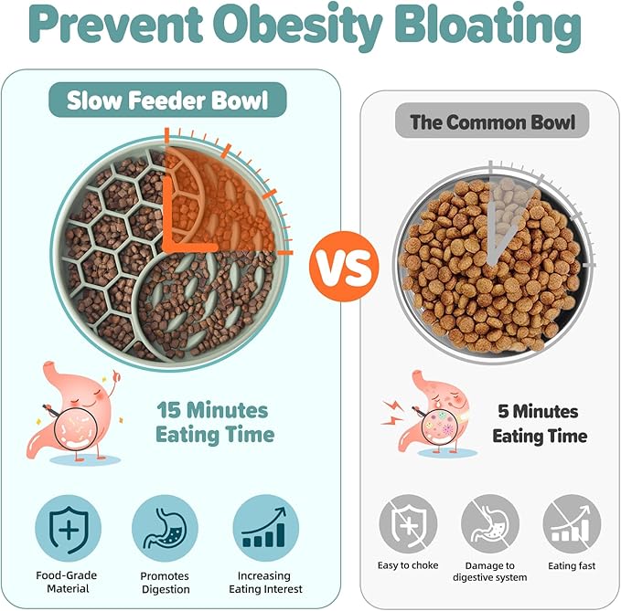 Slow Feeder Dog Bowls, Silicone Pet Food Bowls with Suction Cups, Non-Slip Dog Feeding Slow Down Pet Eating Speed for Fast Eaters, Anxiety Relief & Fun Added (Green)