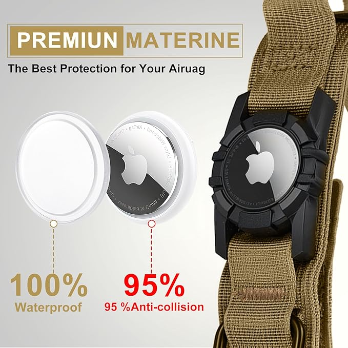 Tactical AirTag Dog Collar - Heavy Duty, Adjustable GPS Collar Compatible with Apple AirTag, with Holder & Control Handle for Medium/Large Dogs [ Brown, M ]