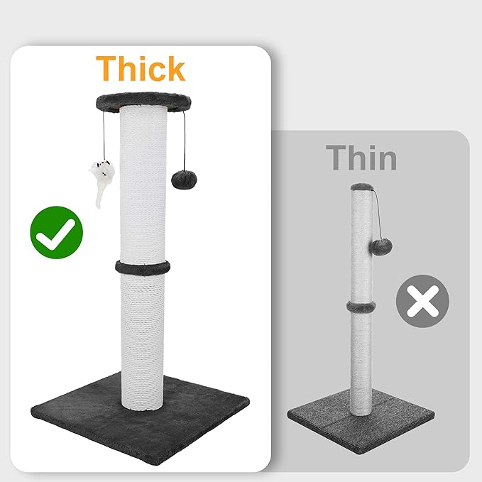 Cat Scratching Post 34 Inches Heavy Duty and Thicker Cat Scratching Post Sisal Rope with Hanging Ball and Mice Scratching Post for Indoor Cats and Adult(Black)