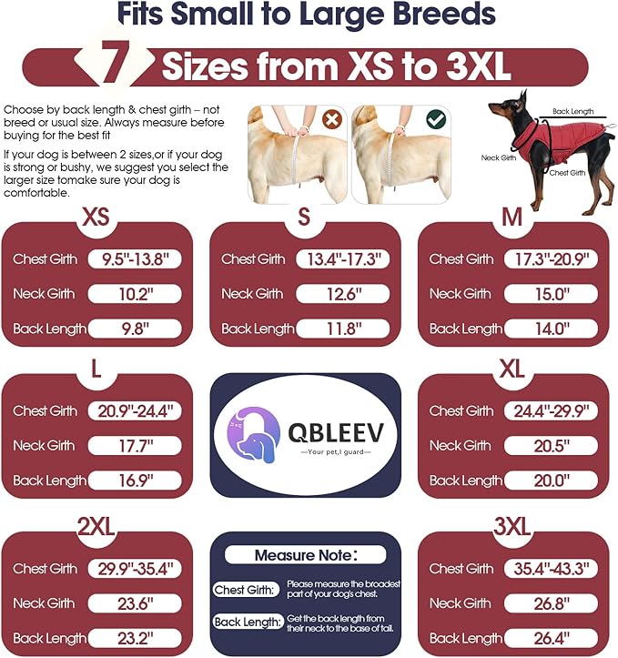 QBLEEV Reversible Dog Jacket for Small Dogs, Waterproof Windproof Warm Winter Coat with Adjustable Fit & Leash Hole, Lightweight Reversible Puffer Vest, Wine Red, S – Fits Yorkie, Shih Tzu