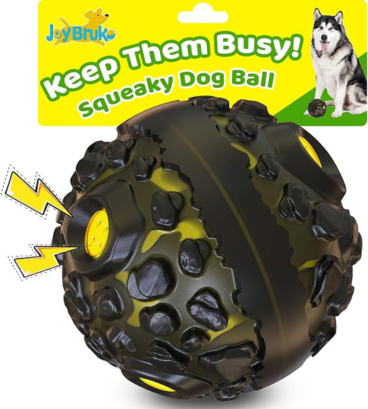 Dog Ball for Aggressive Chewers - Interactive Dog Toy Giggle Balls Fun Squeaky Sound to Keep Them Busy, Durable for Small Medium Large Breeds, Rubber Chew Toys, As Seen on TV, Black & Yellow