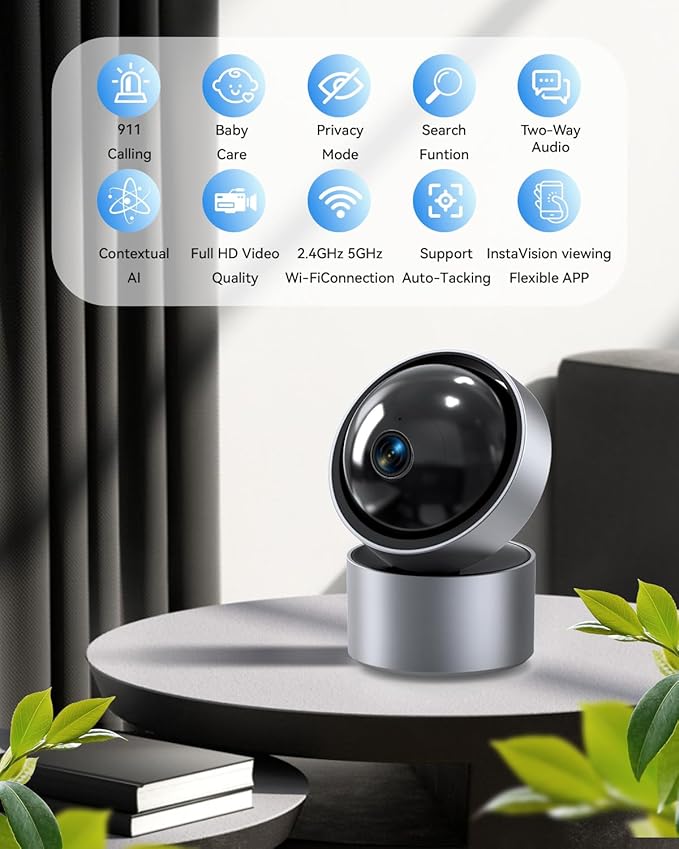 Security Camera Indoor - AI descriptive Notification, 2.4G&5GWIFI 2K Smart Security Camera | U.S. Cloud | 911 Emergency Dispatch | Simple 5-Min Setup,2-Way Audio,AI Smart Detection