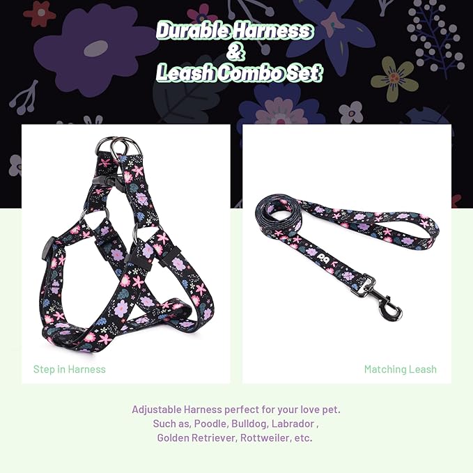 QQPETS Dog Harness Leash Set Adjustable Heavy Duty No Pull Halter Harnesses for Small Medium Large Breed Dogs Back Clip Anti-Twist Perfect for Walking