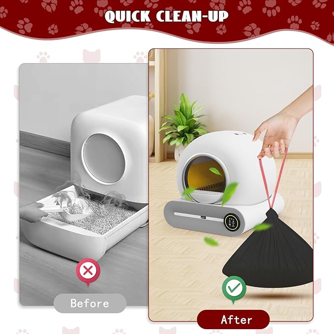 Cat Waste Bags for Automatic Cleaning Litter Boxes, 19.7 x 17.7 Inches Black(4 Packs/80 Counts) Black-Red