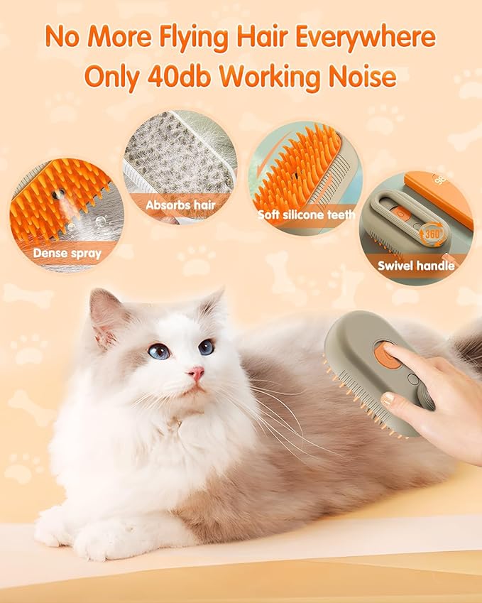 2026 New Pet Steam Brush, Cat Steam Brush for Shedding & Deshedding - 3-in-1 USB Rechargeable Pet Hair Removal Comb with Water Tank, for Indoor Long/Short Haired Cats & Dogs (milky coffee)