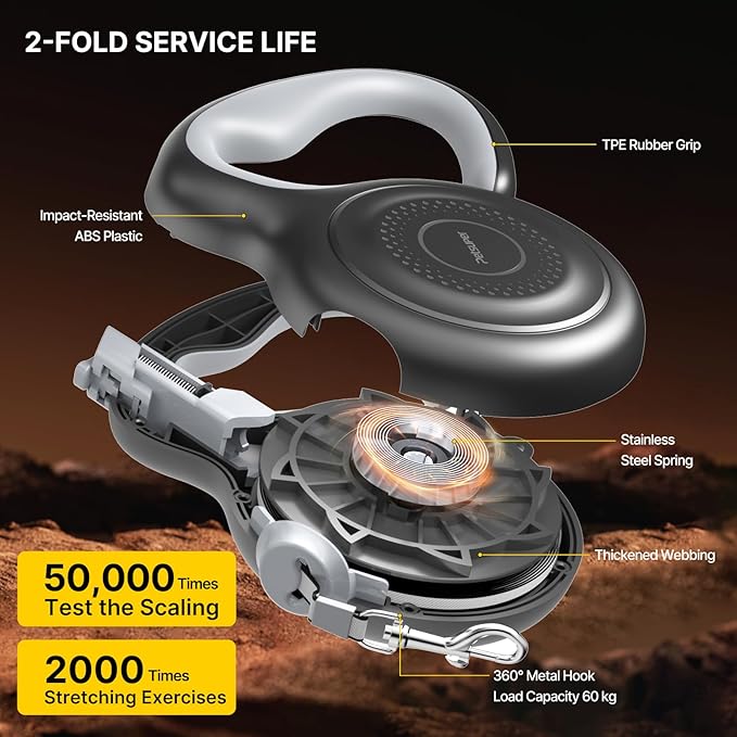 AutoBrake Retractable Dog Leash for Small and Medium Dogs, 360° Tangle-Free Dog Leash and 10Ft Strong Nylon Tape, Ergonomically Comfortable and Lightweight Grip Handle (Black)