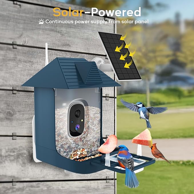 Smart Bird Feeder with Camera for Outdoor,WiFi Bird Watching Camera with Built-in AI Birds Identification,Solar Powered,Auto Record Video by Cloud Storage,FHD Birds House with Cam,Gift for Parents