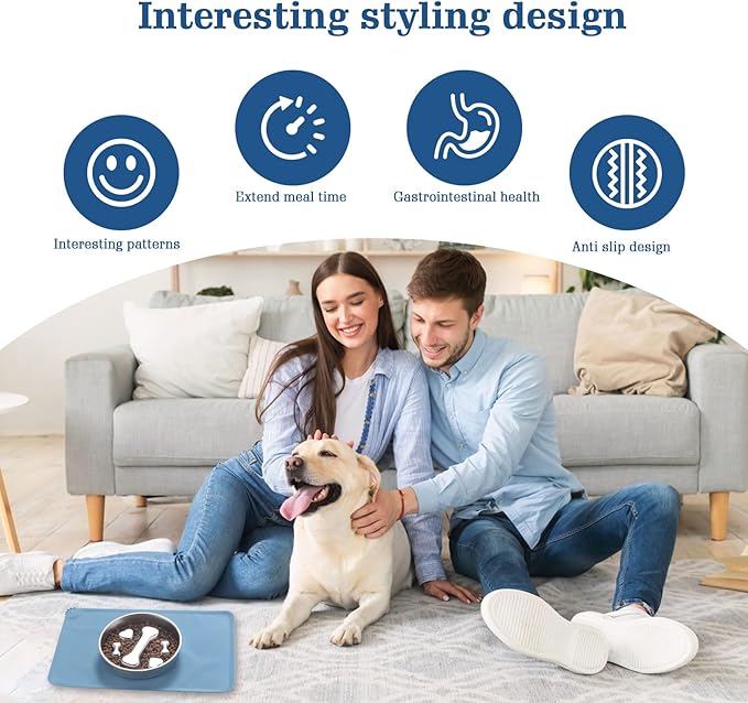 Stainless Steel Slow Feeder Dog Bowls – Non-Slip Metal Dog Bowl for Large & Medium Breeds, Puppy Puzzle Feeder – 2 Cup Capacity for Small to Big Pets – Durable Slow Feed Dog & Cat Food Dish with Mat