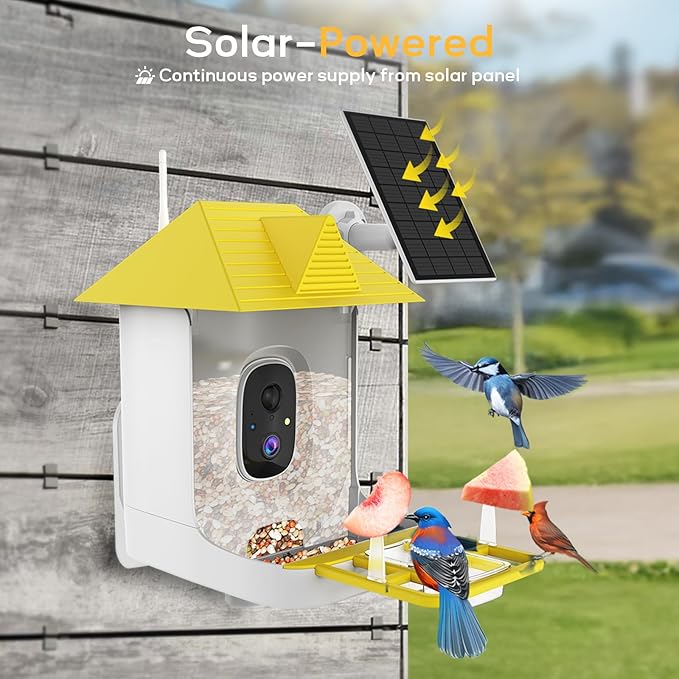 Bird Feeder with Camera,Bird House with Cam for Outside Solar Powered,Weatherproof for Garden,Yard & Lawn,2.4G WiFi Enabled,AI Birds ID,Auto-Records 1080p Videos to Cloud,Thoughtful Gift for Seniors