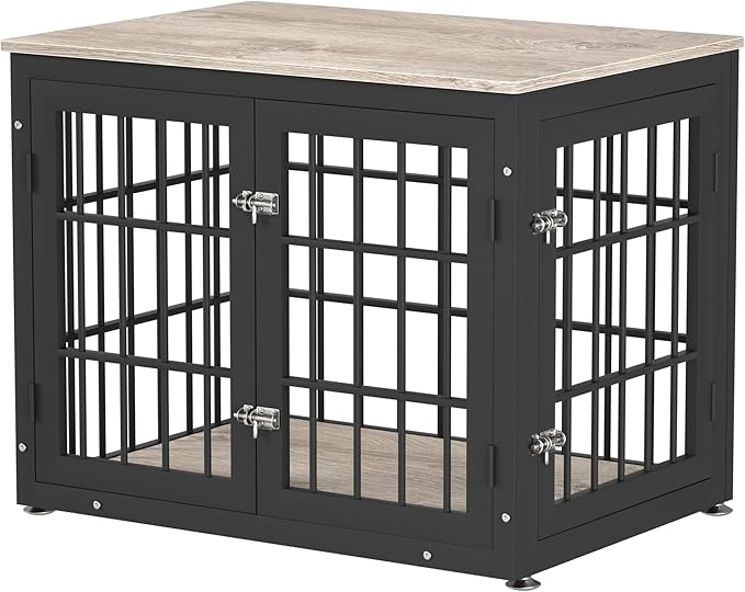 32 Inch Heavy Duty Dog Crate Furniture for Medium and Small Dogs, Decorative Pet House End Table, Wooden Cage Kennel Furniture Indoor, Grey